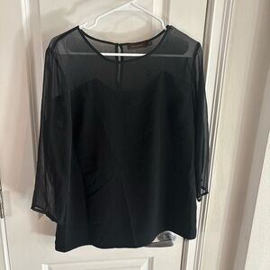 The Limited Black 3/4 Sleeve Shirt with See Through Elements Size L